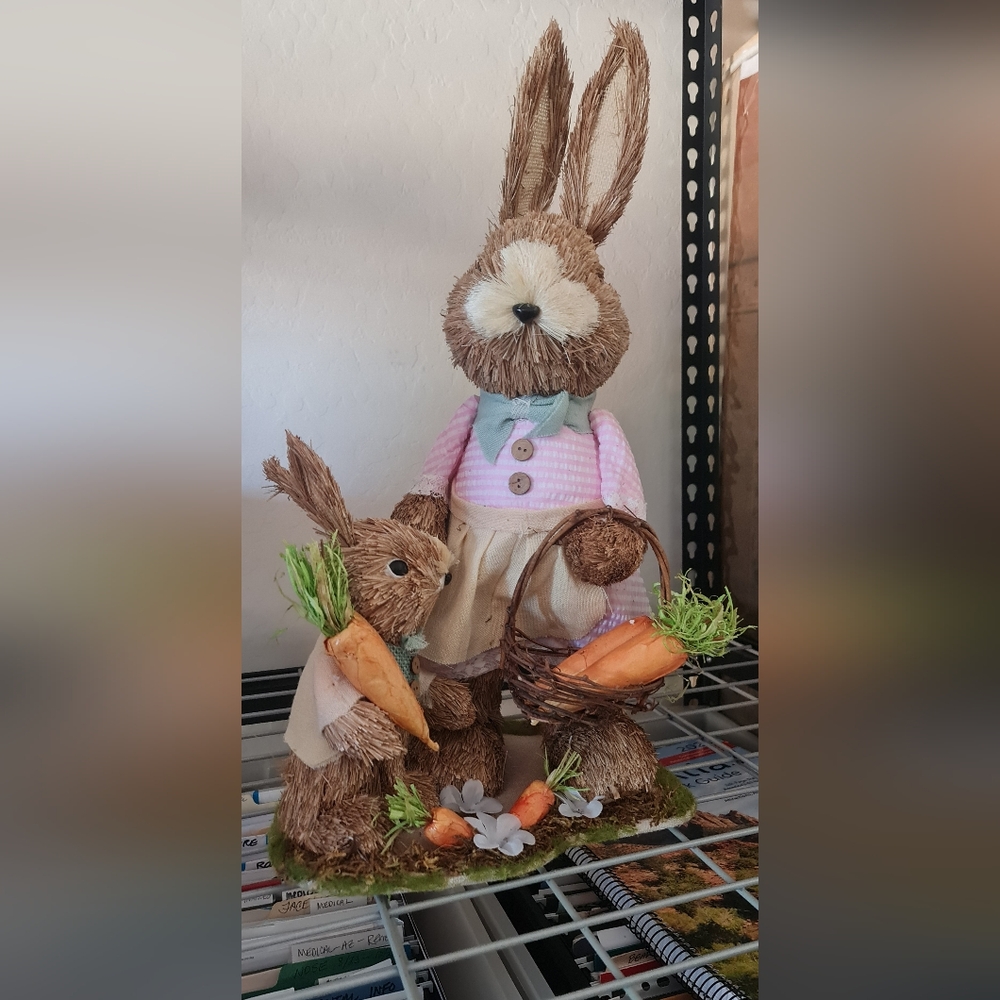 Michaels Sisal Rustic Easter Bunny Figurines by Ashland w/ Eggs Set EUC